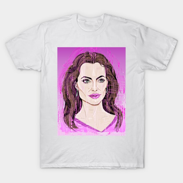 Angelina Jolie, distorted in pink T-Shirt by Happyoninside